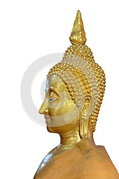Face of golden Buddha image.