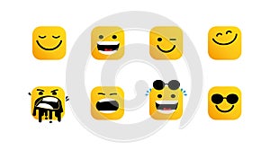 Face icons Emoji, happy smile emotions set. User experience happy. eyes emoticons.Vector Isolated flat illustration