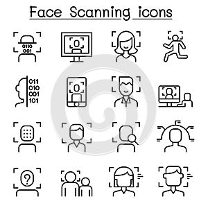 Face id, Face detection, Face recognition, Face scanning icon set in thin line style