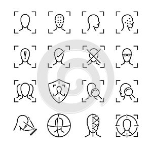 Face ID line icon set. Included the icons as face, recognition, facial, unlock, detect, scan and more. photo