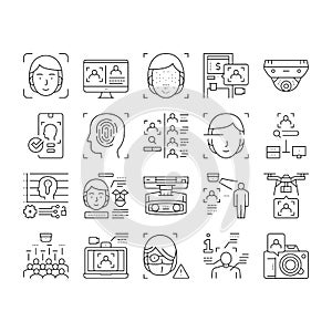 Face Id Technology Collection Icons Set Vector .