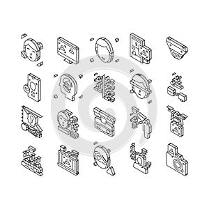 Face Id Technology Collection isometric icons set vector