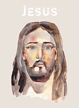 Face of Jesus Christ, low poly watercolor vector illustration.