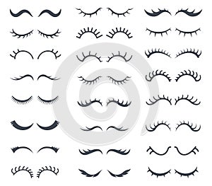 Face lashes. Pretty girl cartoon eyes vector set graphic elements lashes