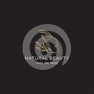 Face with leaf Natural Beauty women Logo Design Template