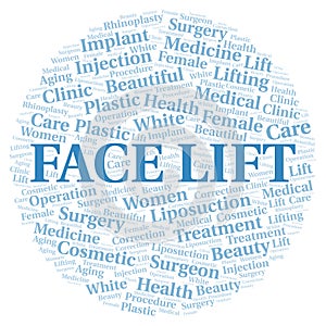 Face Lift typography word cloud create with the text only. Type of plastic surgery