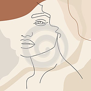 The face is a line. Abstract minimalistic female face icon, logo.