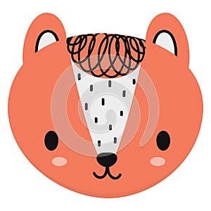 Face of little cute fox on a white background. Vector.