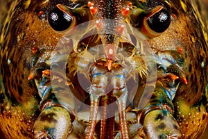 Face of live lobster with details. Macro shot