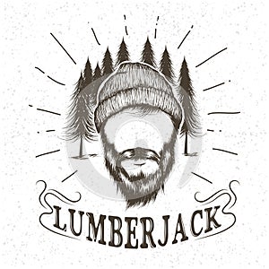 Face of lumberjack with beard and hat