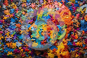 Face made of colorful puzzle pieces, representing fresh ideas and the process of finding solutions and answers