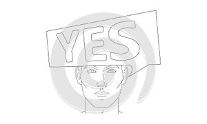 face male , man says yes, speech bubbles. line sketch isolated Vector illustration