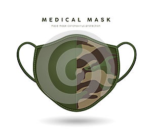 Face mask cloth pattern soldier green color design isolated on white background