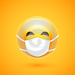 Face mask emoji vector cartoon icon. Covid 19 Emoticon medical mask quarantine sick virus