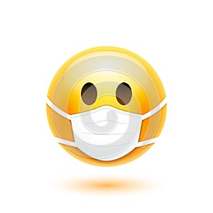 Face mask emoji vector cartoon icon. Covid 19 Emoticon medical mask quarantine sick virus