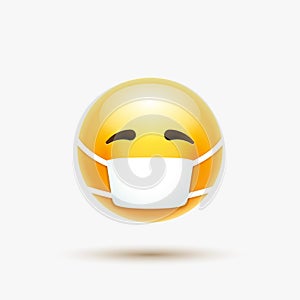 Face mask emoji vector cartoon icon. Covid 19 Emoticon medical mask quarantine sick virus