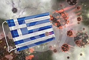 Face mask with flag of Greece, defending coronavirus