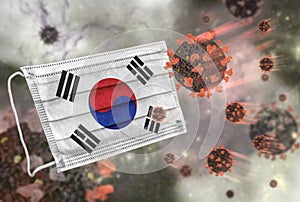 Face mask with flag of South Korea, defending coronavirus