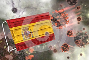 Face mask with flag of Spain, defending coronavirus