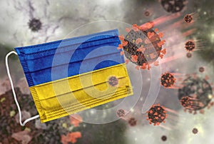 Face mask with flag of Ukraine, defending coronavirus