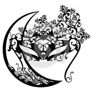 Face mask among flowers and crescent moon vector