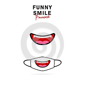 Face mask illustration design with smile evil sharp teeth monster mouth cute style