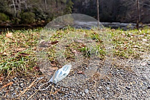 Face Mask litter in outdoor nature area