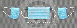 Face mask medical, blue template front and side, design background