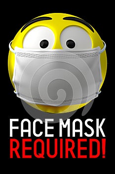 Face mask required poster, emoji - 3D illustration