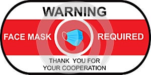 Face mask required sign. Horizontal warning signage for restaurant  cafe and retail business.  Vector
