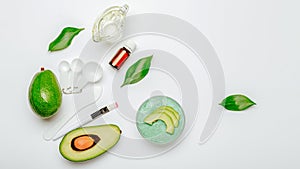 Face mask for skin care made from avocado. Beauty product natural organic cosmetics avocado oil, essential oil, Face
