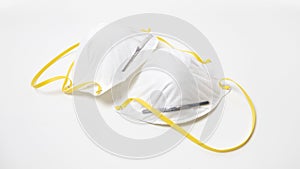 Face masks or respirators with N95 particulate protection, often used for virus or bacteria prevention via inhalation. photo
