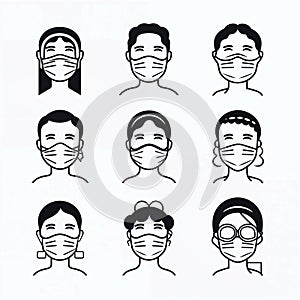 Face masks. Set of vector icons.