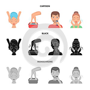 Face massage, foot bath, shaving, face washing. Skin Care set collection icons in cartoon,black,monochrome style vector