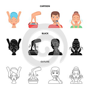 Face massage, foot bath, shaving, face washing. Skin Care set collection icons in cartoon,black,outline style vector