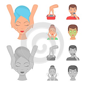 Face massage, foot bath, shaving, face washing. Skin Care set collection icons in cartoon,monochrome style vector symbol