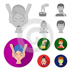 Face massage, foot bath, shaving, face washing. Skin Care set collection icons in monochrome,flat style vector symbol