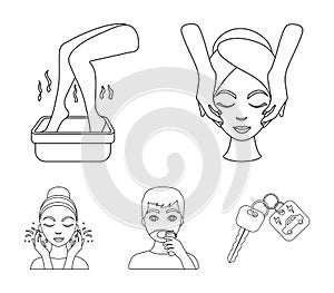 Face massage, foot bath, shaving, face washing. Skin Care set collection icons in outline style vector symbol stock