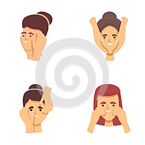 Face massage icons set cartoon vector. Girl takes care of her face