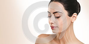 Face massage lines on perfect womans face