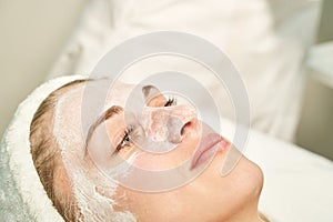 Face massage prepare at spa salon. Doctor hands. Pretty female patient. Beauty