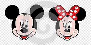 Face of Mickey Mouse and Minnie Mouse, vector editorial illustration