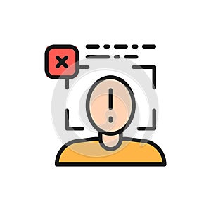 Face not identified, face not recognized flat color line icon. photo