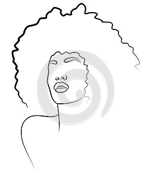 The face is one line. Portrait of a beautiful African woman.