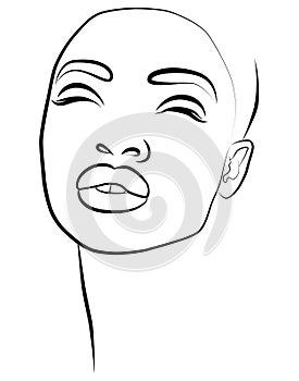 The face is one line. Portrait of a beautiful African woman.