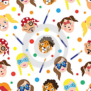 Face painting for kids collection. seamless pattern. Vector illustration