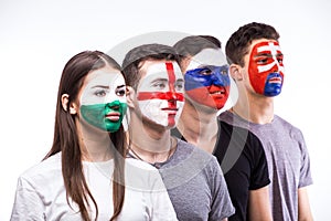 Face portrait of football fans support their national team: Slovakia, Wales, Russia, England