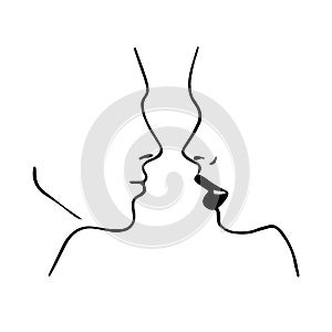 Face profile view. Elegant silhouette of a young woman and a man. Vector Illustration