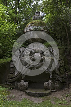 Face of Proteus at the famous monster park in the municipality of Bomarzo in Italy