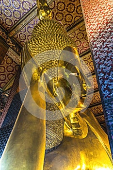 Face Reclining Buddha Front Wat Pho Bangkok Thailand
